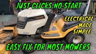 Lawnmower No Start Just Clicks Easy DIY Fix Works On Most Mowers.  Battery Solenoid or Starter?