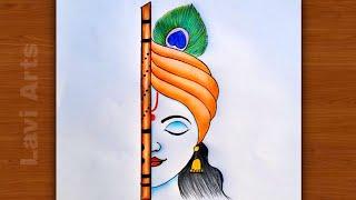 How to draw Krishna Half face  Easy Krishna drawing  Simple Drawing   Drawing ideas for beginners