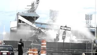Center field at Tiger Stadium in Detroit comes down