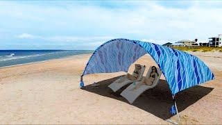 Homemade DIY BEACH SHADE CANOPY X-LARGE How To Setup & Make Cordless Windproof Beach Tent Sun Shade