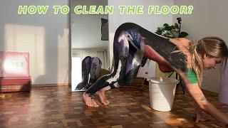 4K USA Housewife Body art suit How to clean a floor? Transparent Haul See Through Try On