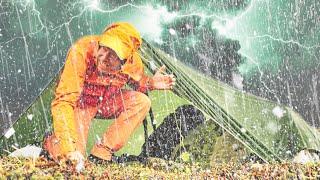 Caught in Massive Storm of Hail Thunder Lightning & Heavy Rain Tarp Shelter Camping Survival ASMR