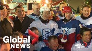 Crowd cheers as Putin pots 5 goals during hockey game in Red Square