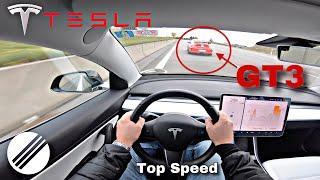 TESLA MODEL 3 460HP TOP SPEED DRIVE ON GERMAN AUTOBAHN 