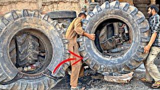 The Most Interesting Repairing Process of Sidewall Damage Big Tractor Tire Using Gypsum Mold Method