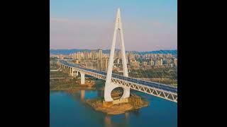 Chinese Bridge - Sichuan Baisha Yangtze River Bridge Aerial View