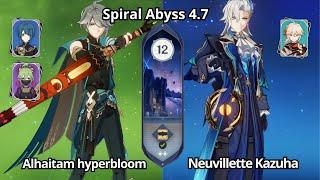 C0 Alhaitam Hyperbloom & C0 Neuvillette Kazuha - Spiral Abyss 4.7 Floor 12 Genshin Impact