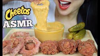 ASMR FLAMIN HOT CHEETOS FRIED CHICKEN ONION RING + CHEESE SAUCE EATING SOUND NO TALKING  SAS-ASMR