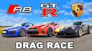 900hp Turbo S v 950hp R8 v 1000hp GT-R DRAG RACE