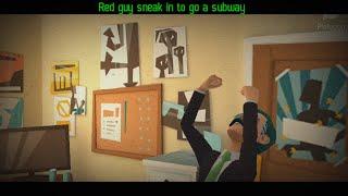 Red guy sneak in to go a subway