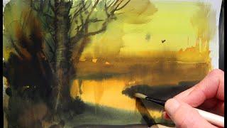 Calm Riverside Landscape in Watercolor--ASMR Painting