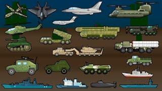 Learning Military Vehicles - Trucks Airplanes and Ships - Childrens Educational Flash Card Videos