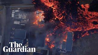 Drone footage shows lava engulfing Grindavík in Iceland