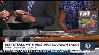 Beef steaks with mustard-bourbon sauce