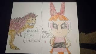 Blossom The Powerpuff Girls vs Disney Carnotaurus Dinosaur.