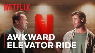 Chris Hemsworth and Arnold Schwarzenegger  Elevator Ride  Nobody Hits Like Netflix