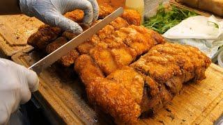 脆皮豬肉捲製作 酥脆豬皮  crispy roast pork belly crispy pork skins - taiwanese street food