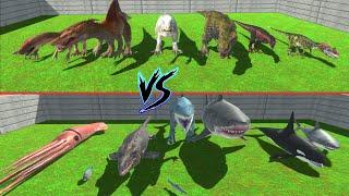 TEAM KING SHARK VS TEAM INDOMINUS REX WHO WILL WIN - Animal Revolt Battle Simulator