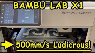 The super fast Bambu Lab X1 Carbon 3D printer. Demonstrating various print speed settings to 500mms