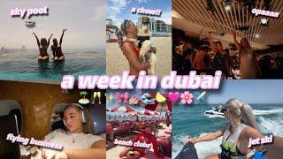 a week in dubai   girls trip  flying business aura skypool beach clubs dubai floods & more