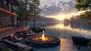 Peaceful Ambience in Morning Lakeside with Nature Sounds to Relax Calm Study