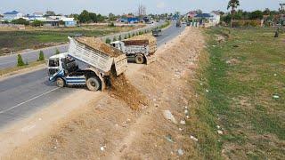 Superb New Project Landfill Next to National Road by KOMATSU D31P Bulldozer Push Soil Dump Truck