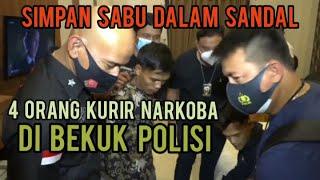 4 KURIR NARKOBA ANTAR PROVINSI DI BEKUK POLISI SIMPAN SABU DALAM SANDAL KULIT