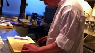 Chef Patron Andreas Espnes makes a dish at 5 Bord