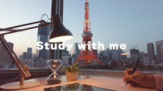 2 HOUR STUDY WITH ME   Sunset and Tokyo Tower  Pomodoro