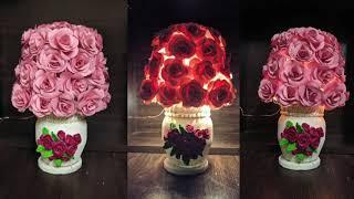 How to make LED Night lamp  Flower lamp using paper & waste Bottle  Low cost handmade Table lamp