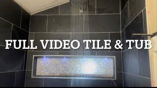 How to install a bathtub and tile Montauk black walls with led lights instructions