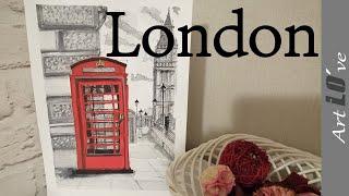 London Big Ben  red phone box gouache watercolor рисуем телефонную будку акварель гуашь