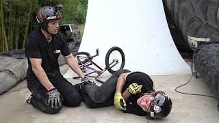 Insane Crash on Worlds Biggest Inflatable Mega Ramp