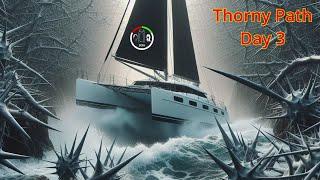 #241 Solo Sail - Thorny Path brakes the boat  Sailing Sisu Leopard 45 Catamaran Circumnavigating