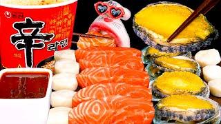 10 Beer Challenges with Seafood salmon abalone scallops and ramen  REALMOUTHs ASMR MUKBANG