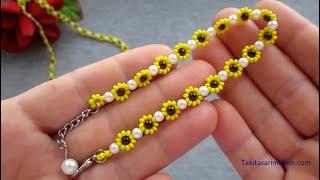 YENİ BAŞLAYANLAR İÇİN BONCUKTAN AYÇİÇEKLİ KOLYE VE BİLEKLİK YAPIMI  NECKLACE AND BRACELET MAKING