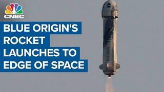 Blue Origins rocket launches to edge of space carrying Jeff Bezos and crew