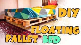 Floating Pallet Bed frame DIY  BUILD A QUEEN SIZE PALLET BED  PALLET BED  FLOATING BED