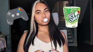 ASMR Chewing Gum Kiwi Watermelon Flavor Ice Cubes And Playing The Game
