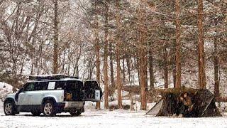 HOT TRUCK + HOT TENT WINTER CAMP WITH LAND ROVER DEFENDER