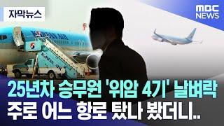 자막뉴스 25년차 승무원 위암 4기 날벼락 주로 어느 항로 탔나 봤더니.. 2023.11.06MBC뉴스