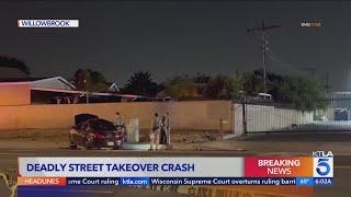 Alleged street takeover crash leaves woman dead in South Los Angeles 