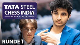 Vincent Keymer im Tata Steel Chess India 2023 Rapid  Tag 1 gegen Erigaisi Radjabov und Pragg