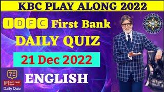 21 December 2022 IDFC First Bank - Todays Daily Offline Quiz Answers in English  Kbc Daily Quiz
