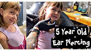 Kids Ear Piercing - 5 Year Olds Ears Pierced with Needle  Professional Piercing Shop  Tattoo Parlor