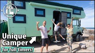 Tour their mint green camper Family travels the world