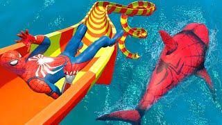 GTA 5 SPIDER SHARK  Water Slides Spiderman  WATER RAGDOLLS Euphoria Physics Episode 4