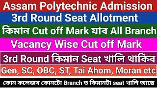 3rd Round Cut off Mark Seat vacancy after 2nd round admission Caste category branch wise Mark