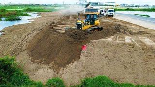 Good Experience For Sand Filling In The Deep Area by Strong Machine Dozer Shantui DH17 C2 & Loader