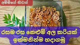 තෙල් පොහොර නැති රසම රස නෙළුම් අල කරියක් හදමු  Lotus root curry  Nelum Ala Curry  recipe 